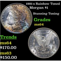 1881-s Rainbow Toned Morgan Dollar $1 Grades Choice Unc