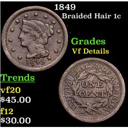 1849 Braided Hair Large Cent 1c Grades vf details