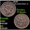 1849 Braided Hair Large Cent 1c Grades vf details