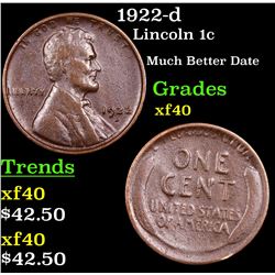 1922-d Lincoln Cent 1c Grades xf