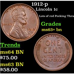 1912-p Lincoln Cent 1c Grades Select+ Unc BN