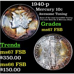 1940-p Mercury Dime 10c Grades GEM++ FSB