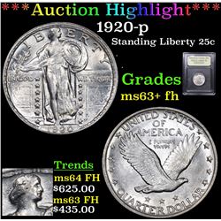 ***Auction Highlight*** 1920-p Standing Liberty Quarter 25c Graded Select Unc+ FH By USCG (fc)
