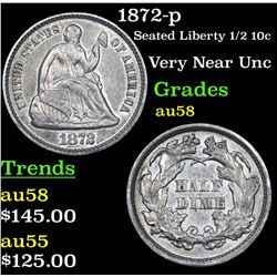 1872-p Seated Liberty Half Dime 1/2 10c Grades Choice AU/BU Slider