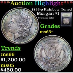 ***Auction Highlight*** 1896-p Rainbow Toned Morgan Dollar $1 Graded GEM+ Unc By USCG (fc)