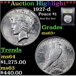 ***Auction Highlight*** 1927-d Peace Dollar $1 Graded Select+ Unc By USCG (fc)