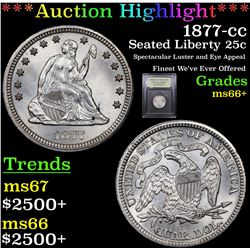 ***Auction Highlight*** 1877-cc Seated Liberty Quarter 25c Graded GEM++ Unc By USCG (fc)