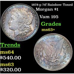 1878-p 7tf Rainbow Toned Morgan Dollar $1 Grades Select+ Unc