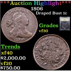 ***Auction Highlight*** 1806 Draped Bust Large Cent 1c Graded vf++ By USCG (fc)