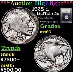 ***Auction Highlight*** 1928-d Buffalo Nickel 5c Graded GEM+ Unc By USCG (fc)