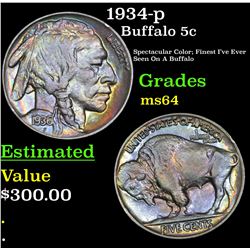 1934-p Buffalo Nickel 5c Grades Choice Unc