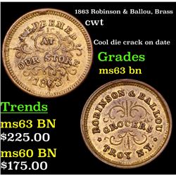 1863 Robinson & Ballou, Brass Civil War Token 1c Grades Select Unc BN