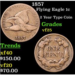 1857 Flying Eagle Cent 1c Grades vf+