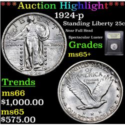 ***Auction Highlight*** 1924-p Standing Liberty Quarter 25c Graded GEM+ Unc By USCG (fc)