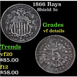 1866 Rays Shield Nickel 5c Grades vf details