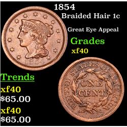 1854 Braided Hair Large Cent 1c Grades xf