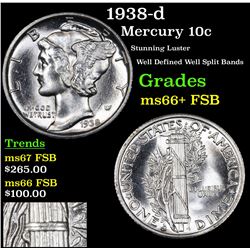1938-d Mercury Dime 10c Grades GEM++ FSB