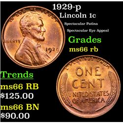 1929-p Lincoln Cent 1c Grades GEM+ Unc RB