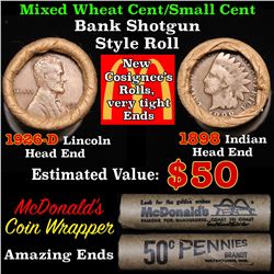Mixed small cents 1c orig shotgun roll, 1926-d Wheat Cent, 1898 Indian Cent other end