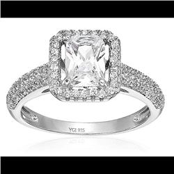 Sterlimg Silver 5x7mm Emerald Pave Engagement Ring Size 9