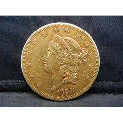 1858 S $20.00 Gold Liberty AU Type 1 Scarce!!
