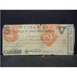 1862 Mechanics Saving s and Loan $5.00 Note