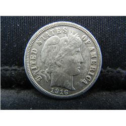 1916 S barber dime XF/AU