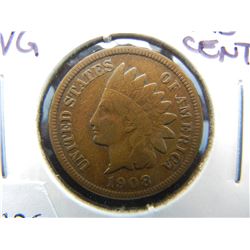 1908 S Indian Cent Fine Key Date
