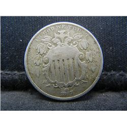1867 Rays Shield Nickel VF
