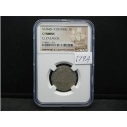 Spanish Colonial 2 Reale El Cazador Shipwreck NGC
