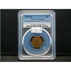 1934 D Lincoln Cent PCGS Unc Detail