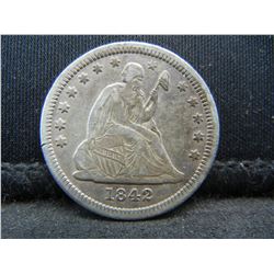 1842 O Seated Quarter XF++ Tough Date