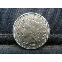 1868 Three Cent Nickel AU/BU Nice