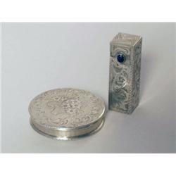 Fine Silver Compact and Lipstick Case