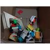 Image 2 : BOX OF VINTAGE FISHER PRICE TOYS, FIGURES, CARS, AND GAS STATION