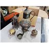 Image 2 : LEONARD SILVER PLATE COFFEE SET AND GLASS COFFEE POT ON STAND