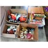 Image 1 : BOX OF KITCHEN ITEMS, ULU KNIFE, PUZZLES, AND WOOD BOX
