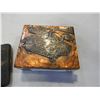 Image 2 : EGYPTIAN CIGARETTE CASE AND WOODEN BOX W/ COPPER OVERLAY