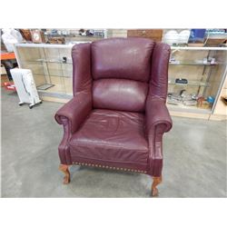 CLAW FOOT LEATHER WINGBACK CHAIR