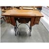 Image 1 : DOMESTIC OAK SEWING TABLE W/ CAST IRON LEGS