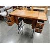 Image 2 : DOMESTIC OAK SEWING TABLE W/ CAST IRON LEGS