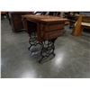 Image 3 : DOMESTIC OAK SEWING TABLE W/ CAST IRON LEGS