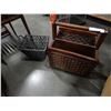 Image 1 : WOOD AND RATAN MAGAZINE RACK AND WICKER BASKETS