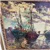 Image 2 : SIGNED OIL ON CANVAS TUGBOAT/FISHING BOAT SCENE IN GUILT FRAME