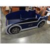 Image 1 : BLUE WOOD RACECAR KIDS BED ON CASTORS SINGLE SIZE