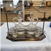 Image 2 : SILVER PLATE SERVING TRAY AND CRYSTAL DOUBLE DECANTER SET