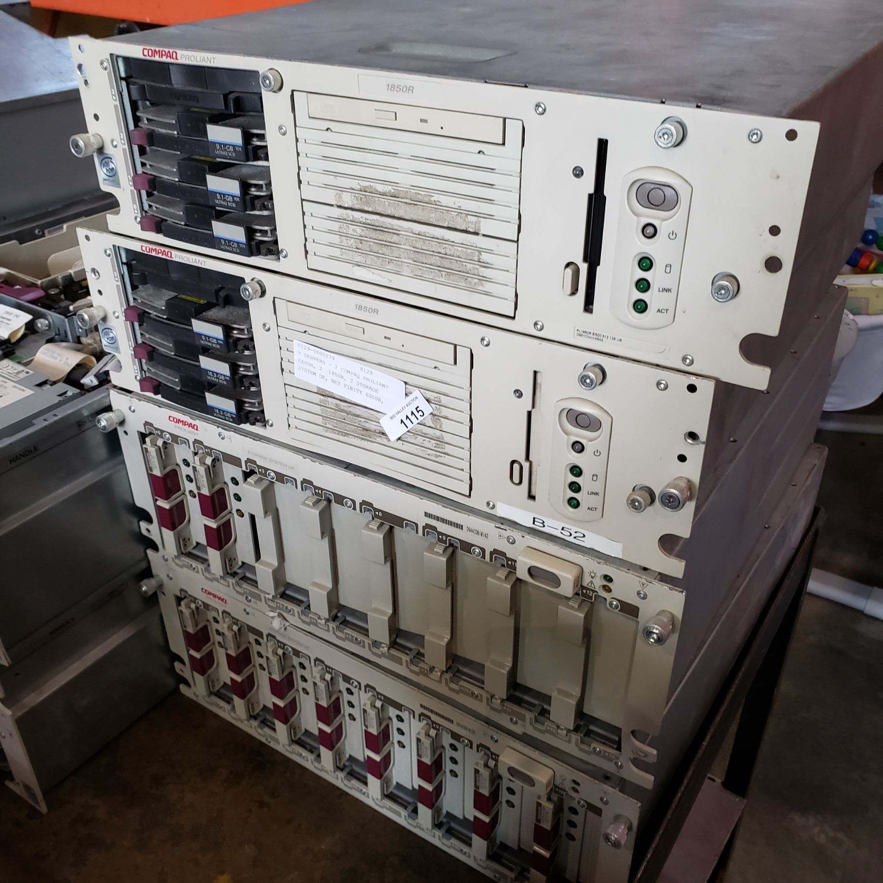 9 SERVERS - 2 COMPAQ PROLIANT 6400R, 2 1850R, 2 STORAGE SYSTEM UE, NET ...