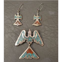 NAVAJO INDIAN PIN AND EARRINGS