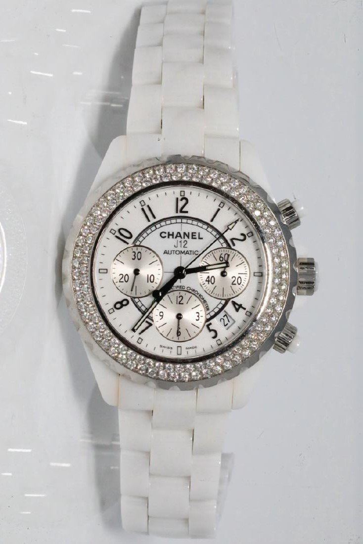 J12 Quartz White Ceramic Pink Diamond Numerals White Dial