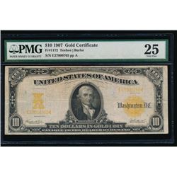 1907 $10 Gold Certificate PMG 25